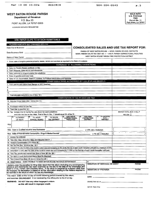 Consolidated Sales And Use Tax Report Form Louisiana printable pdf