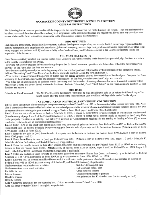 Instructions For Mccracken County Net Profit License Tax Return