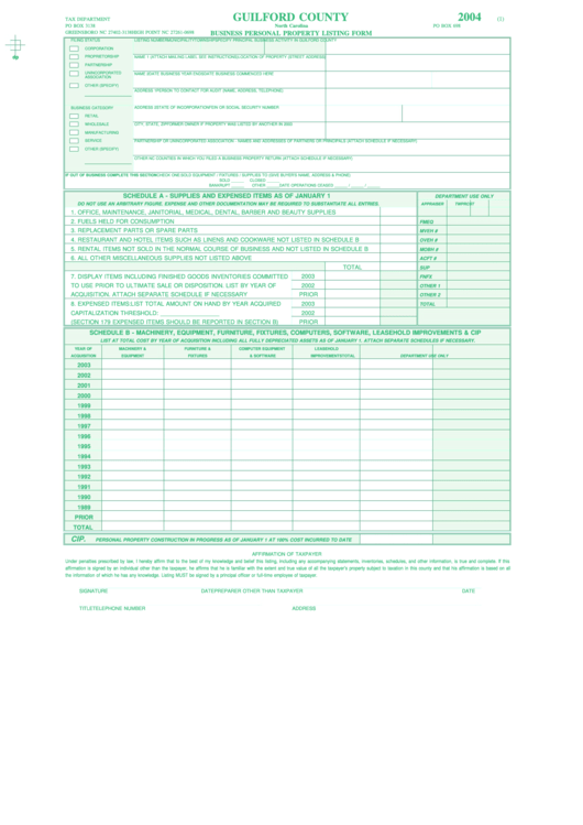 Business Personal Property Listing Form Guilford County 2004