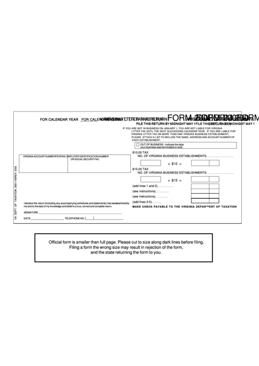 Form 200 Virginia Litter Tax Return 2003 printable pdf download