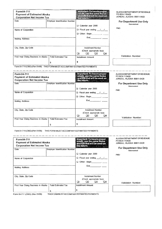Form 04711 Payment Of Estimated Alaska Corporation Net Tax