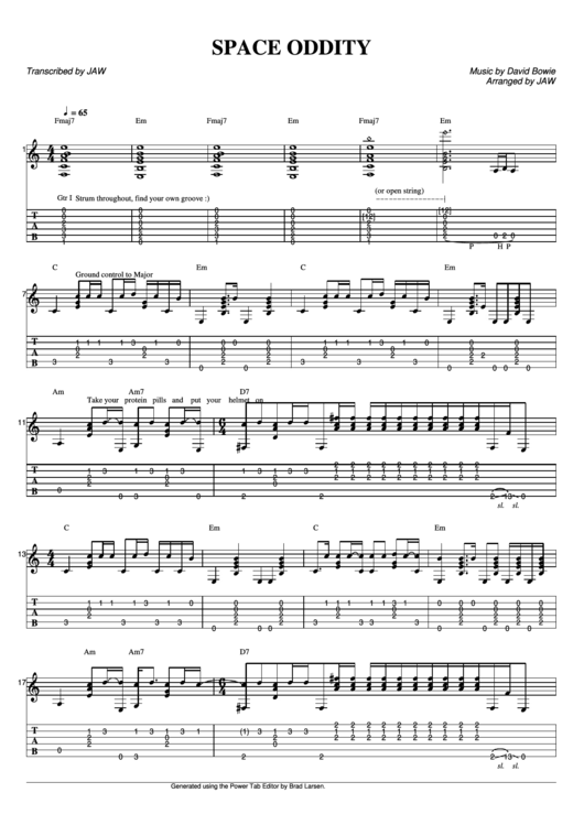 David Bowie Space Oddity Sheet Music printable pdf download