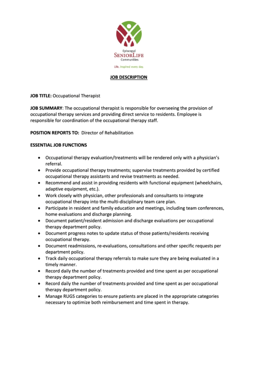 Job Description Occupational Therapist printable pdf download