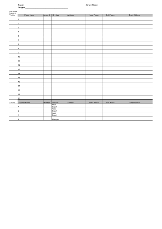 Usa Hockey Registered Roster Form printable pdf download