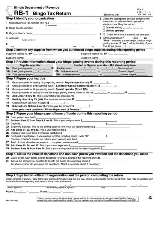 Form Rb1 Bingo Tax Return Illinois Department Of Revenue printable