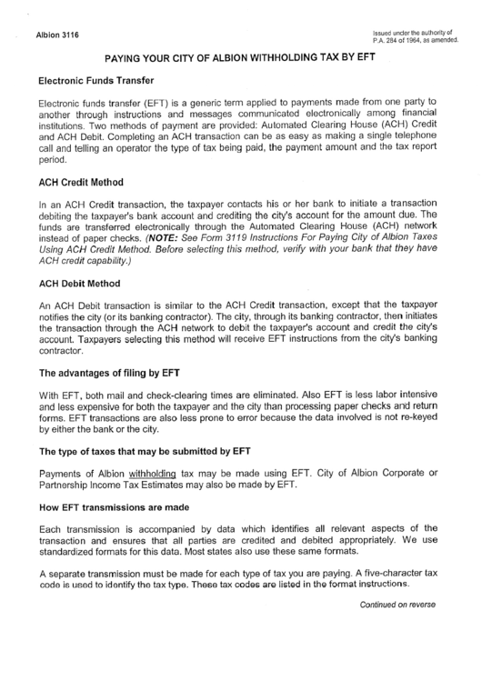 Form Albion 3116 Paying Your City Of Albion Withholding Tax By Eft