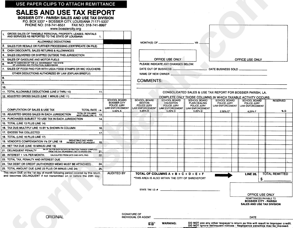 Sales And Use Tax Report Bossier City printable pdf download