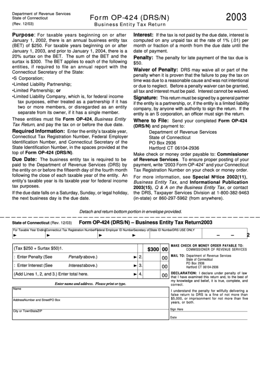 Form Op424 (Drs/n) Business Entity Tax Return