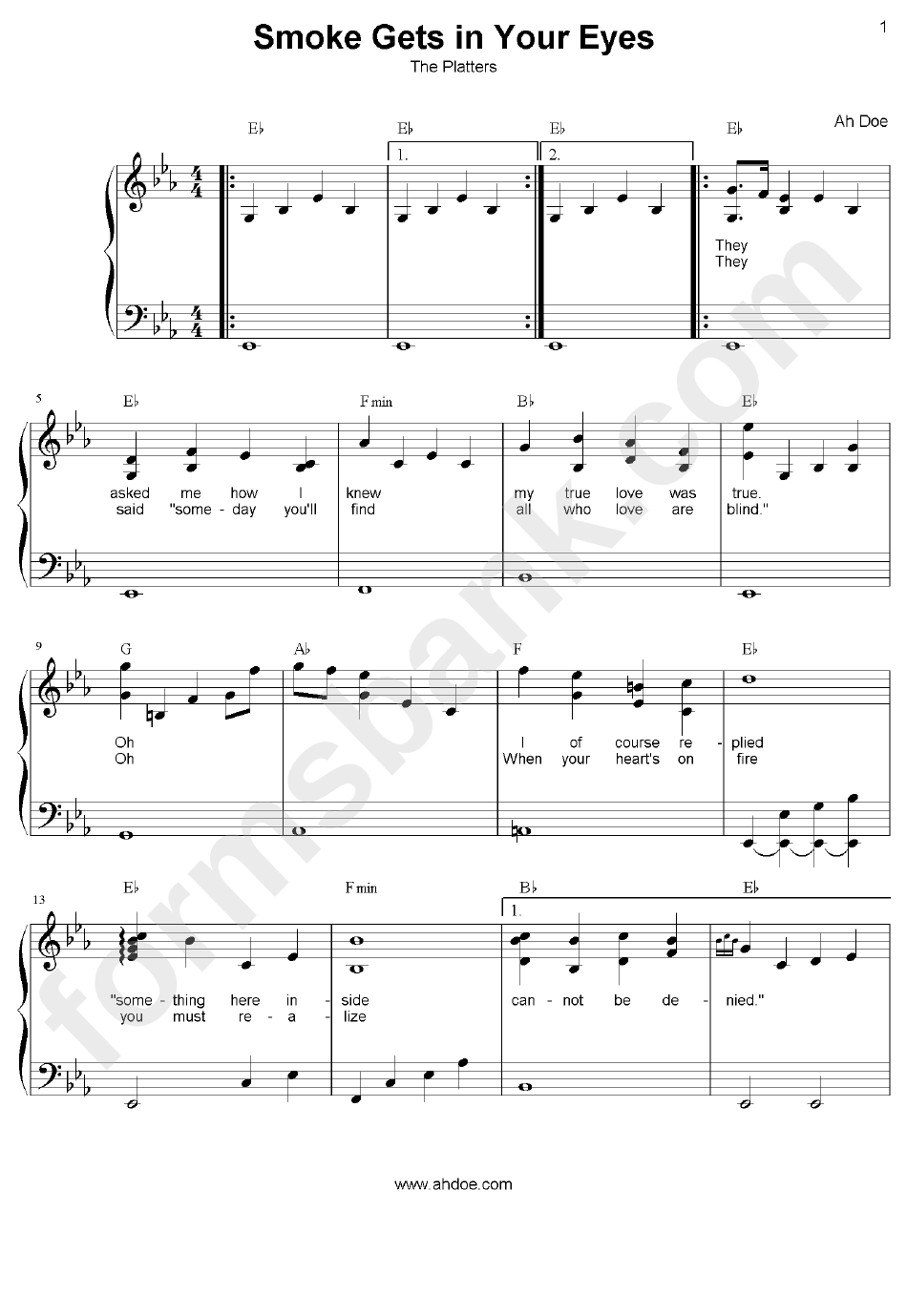 The Platters Smoke Gets In Your Eyes Sheet Music printable pdf download