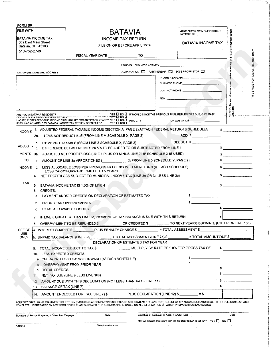 Form Br Batavia Tax Return printable pdf download