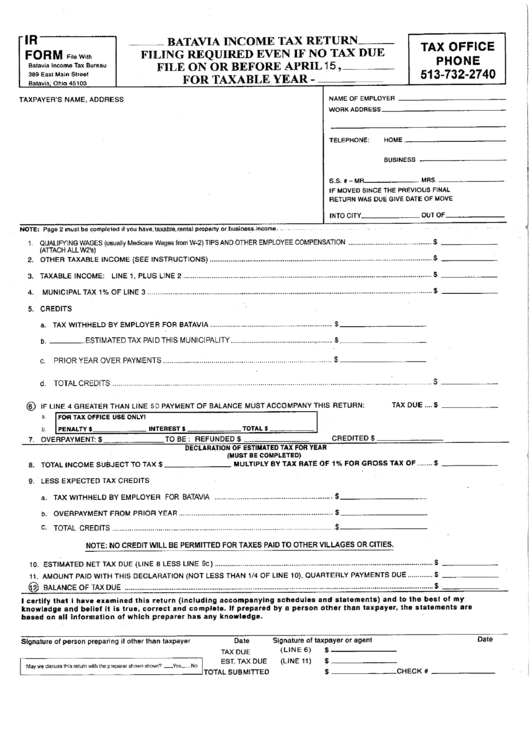 Form Ir Batavia Tax Return printable pdf download
