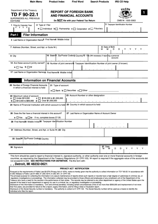 Form Td F 9022.1 Report Of Foreign Bank And Financial Accounts