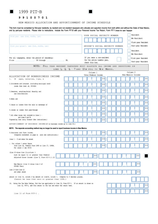 Form PitB New Mexico Allocation And Apportionment Of Schedule