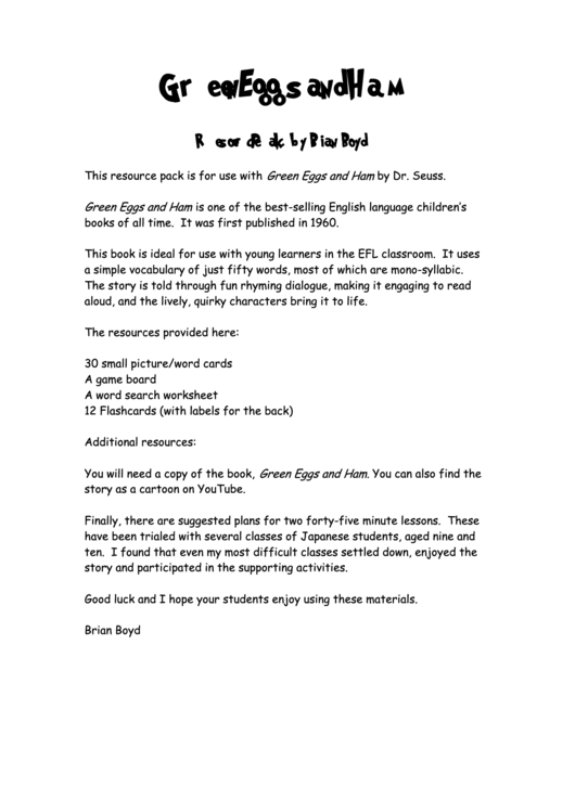 Green Eggs And Ham Vocabulary Activity Sheets printable pdf download