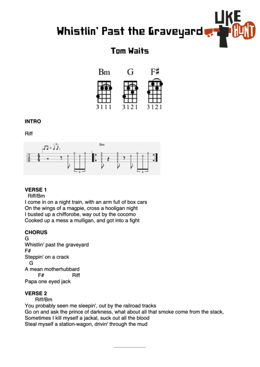 Tom Waits Whistlin' Past The Graveyard Guitar Chord Chart printable