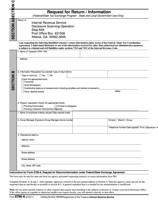 Request For Return/information (Federal/state Tax Exchange Program State And Local Government