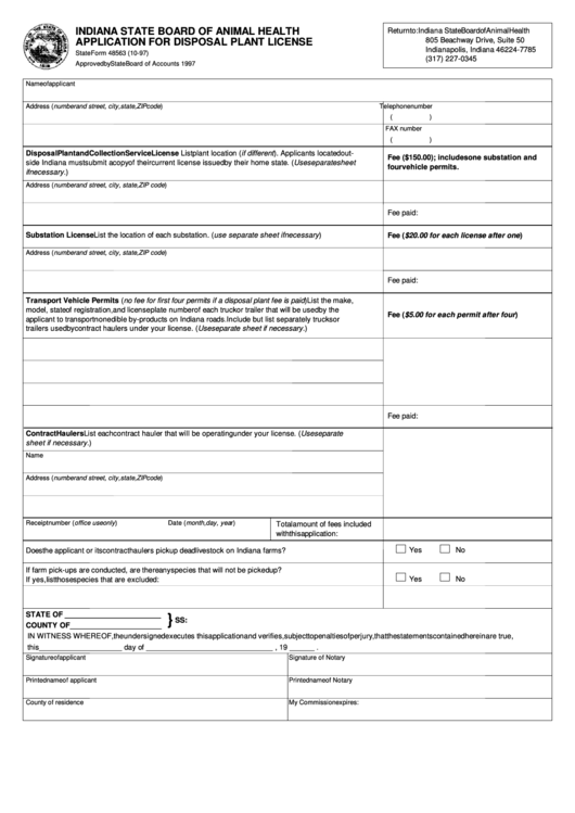 Fillable State Form 48563 Application For Disposal Plant License