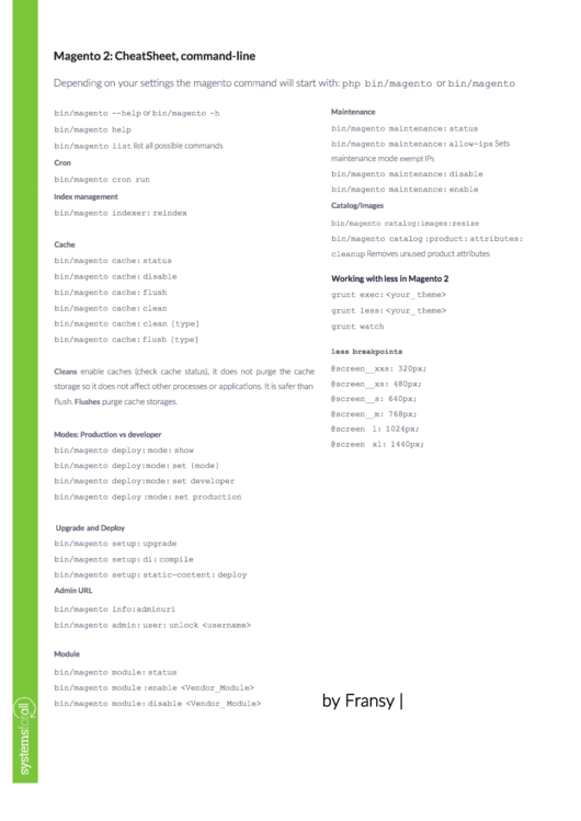 Magenta 2 Cheat Sheet CommandLine printable pdf download