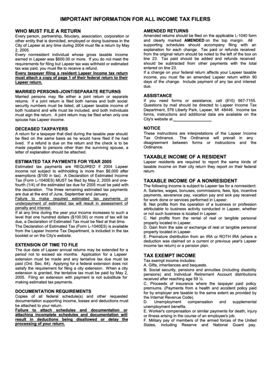 Important Information For All Tax Filers (Form L1040