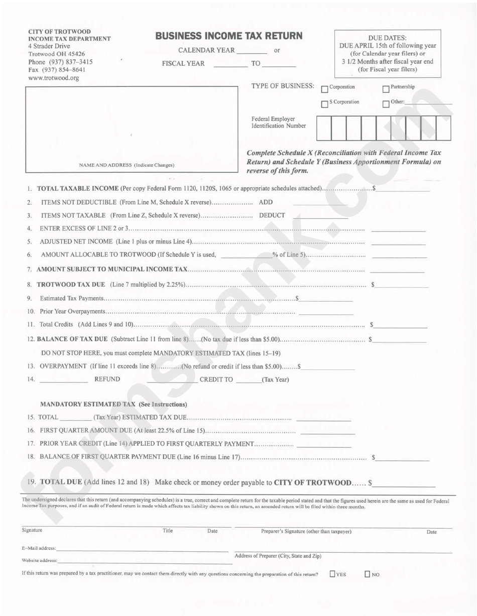 Business Tax City Of Trotword, Ohio printable pdf download
