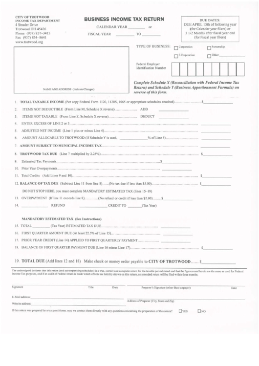 Business Tax City Of Trotword, Ohio printable pdf download