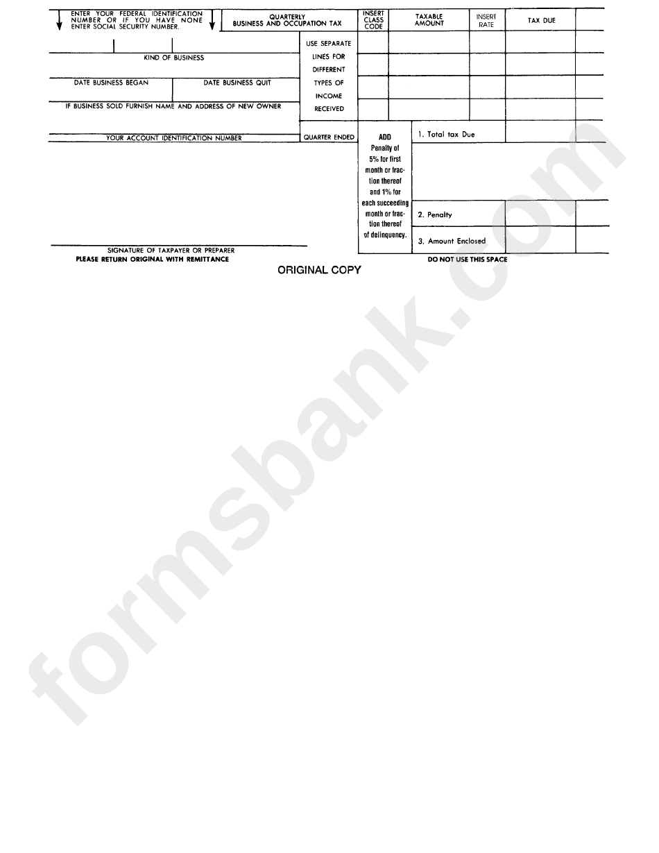 Quarterly Return Business & Occupation Tax City Of Willamson, West