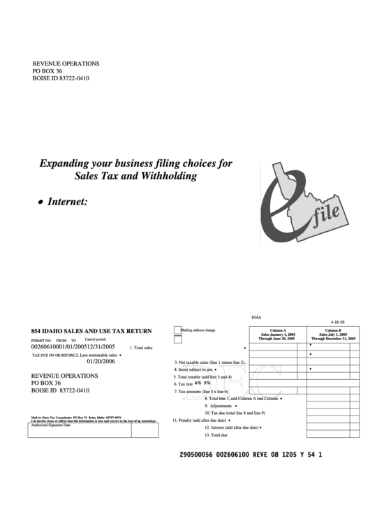 Idaho Sales And Use Tax Return printable pdf download