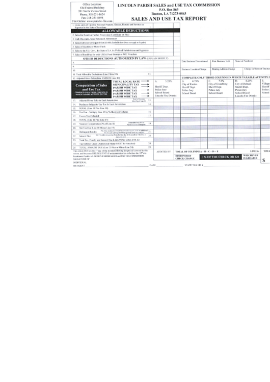Sales And Use Tax Report Lincoln Parish, Louisiana printable pdf download
