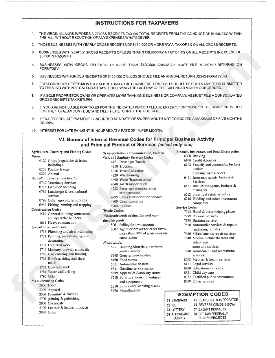 Instructions For Taxpayers The Virgin Islands printable pdf download