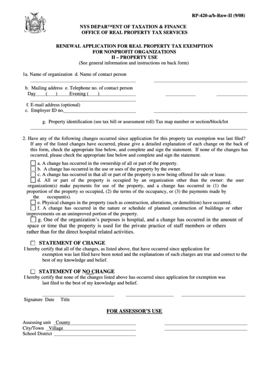Form Rp420A/bRnwIi Renewal Application For Real Property Tax