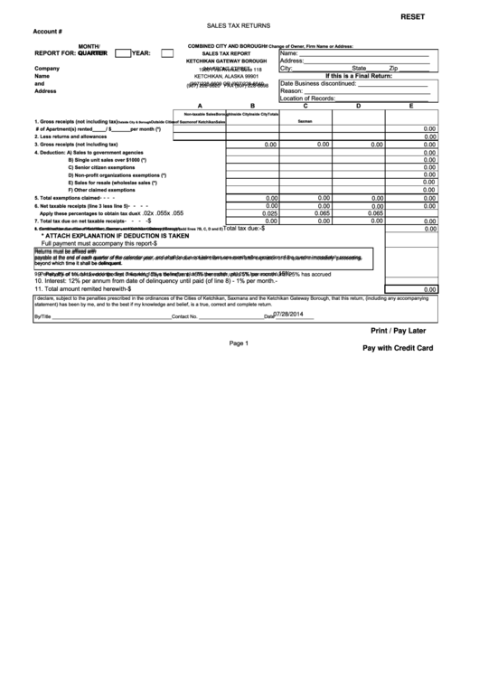 Fillable Sales Tax Returns Sales Tax Report Ketchikan Gateway Borough