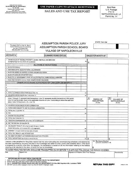 Fillable Form Apsb Assumption Parish Police Jury Sales And Use Tax
