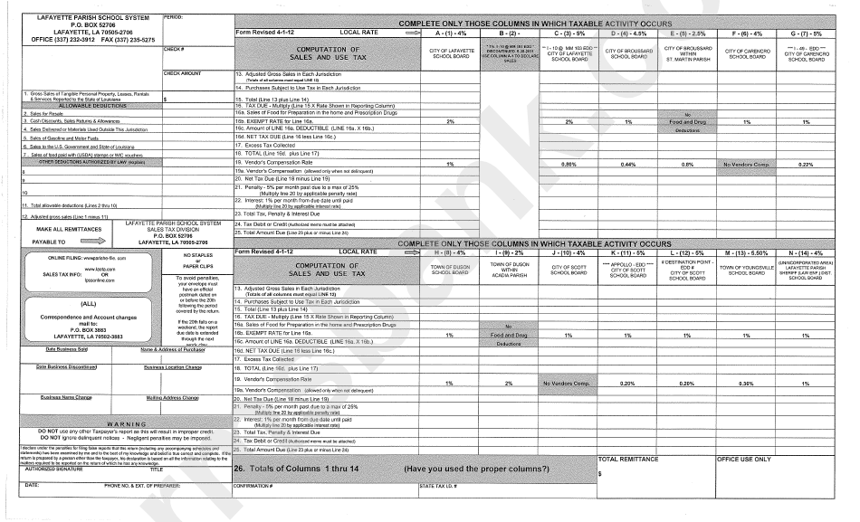 Computation Of Sales And Use Tax Lafayette Parish School System