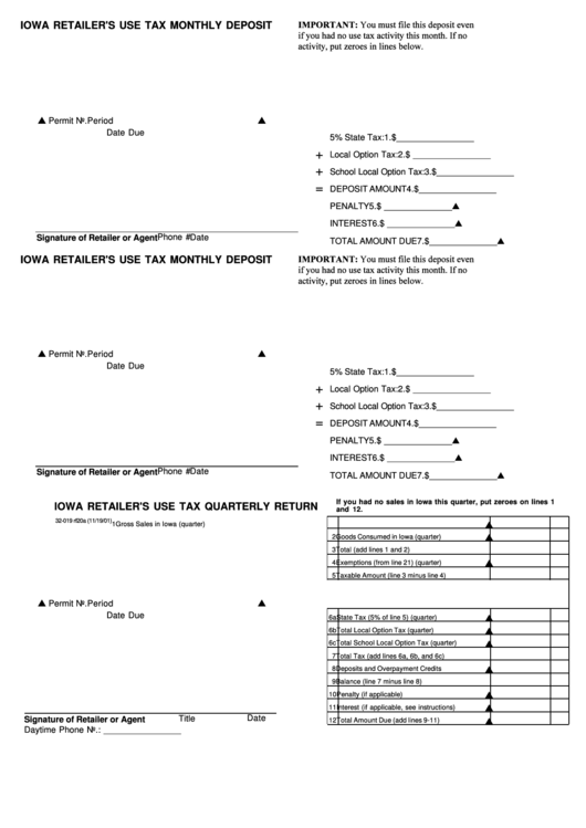 Iowa Retailer'S Use Tax Quarterly Return printable pdf download