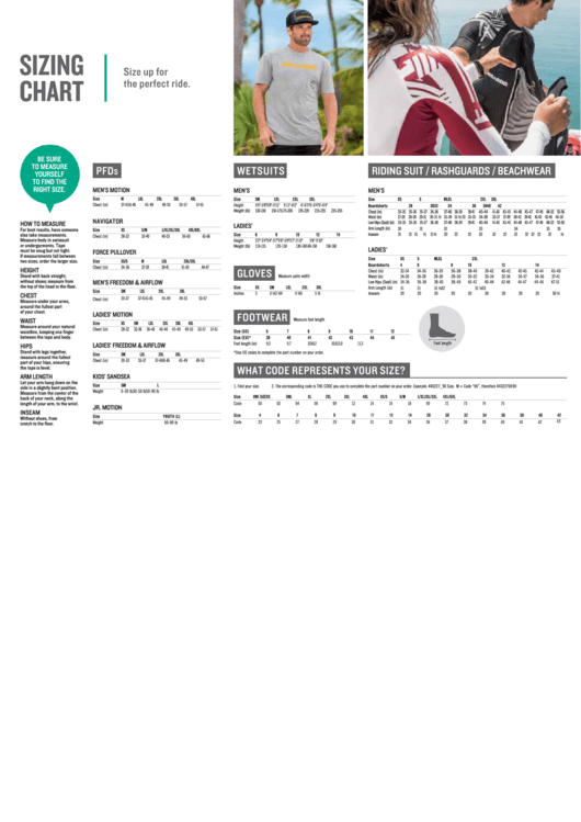 SeaDoo Size Chart printable pdf download