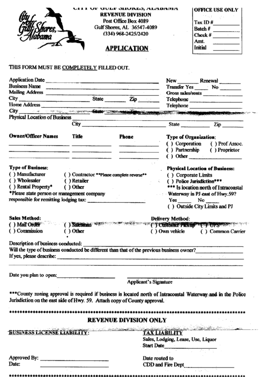 Application Form Alabama Revenue Division printable pdf download