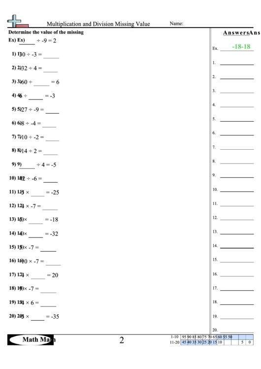 Multiplication And Division Missing Value Math Worksheet