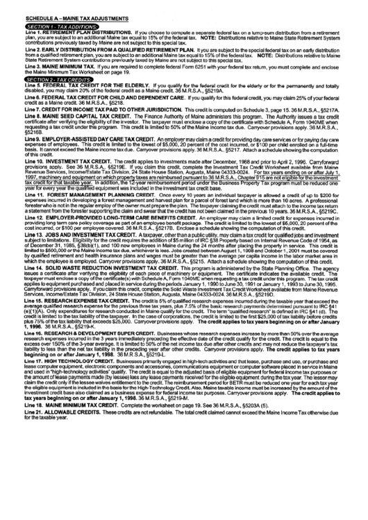 Schedule A Maine Tax Adjustments Instructions printable pdf download