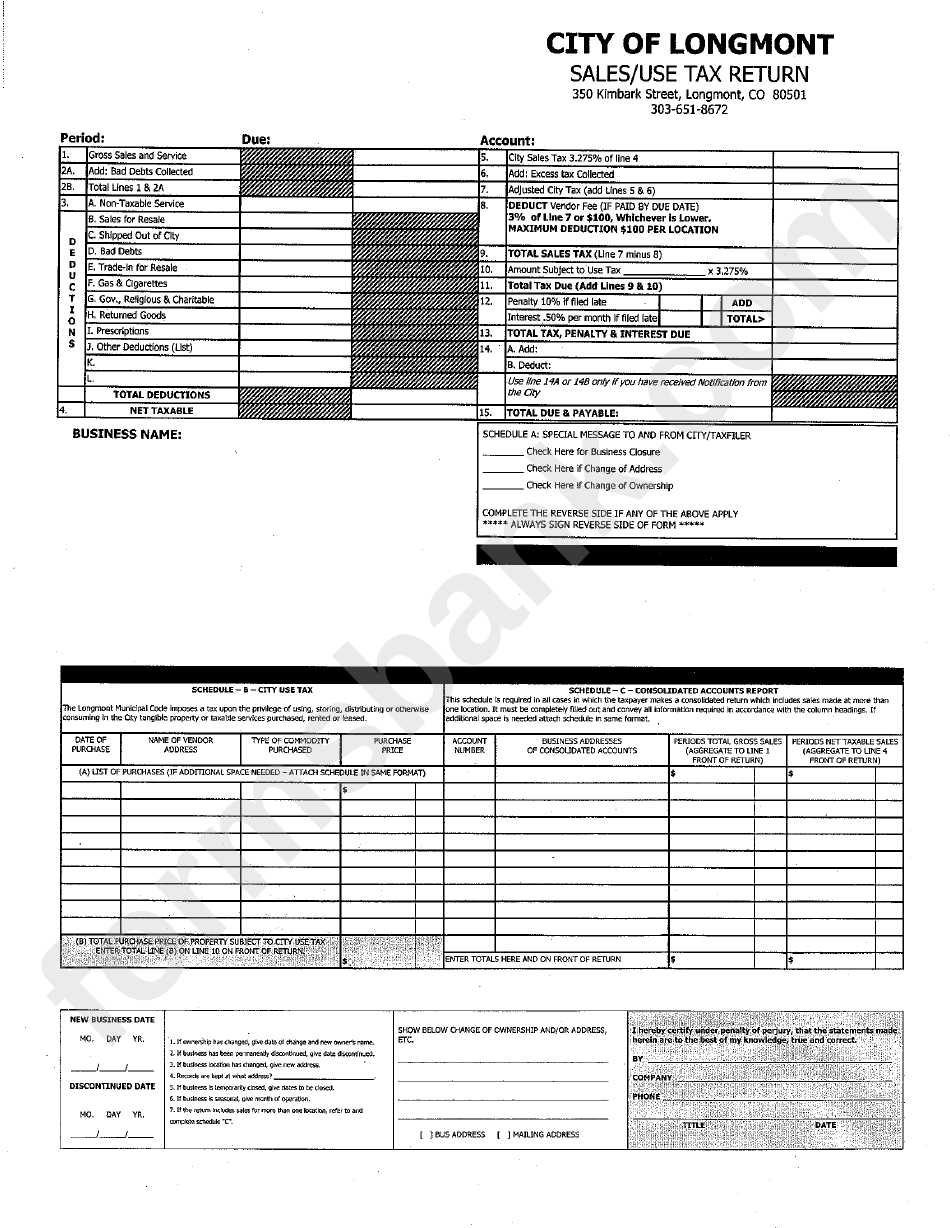 Fillable Sales/use Tax Return City Of Longmont State Of Colorado