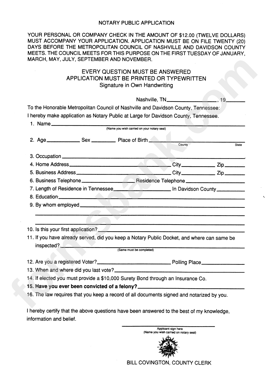 Notary Public Application printable pdf download