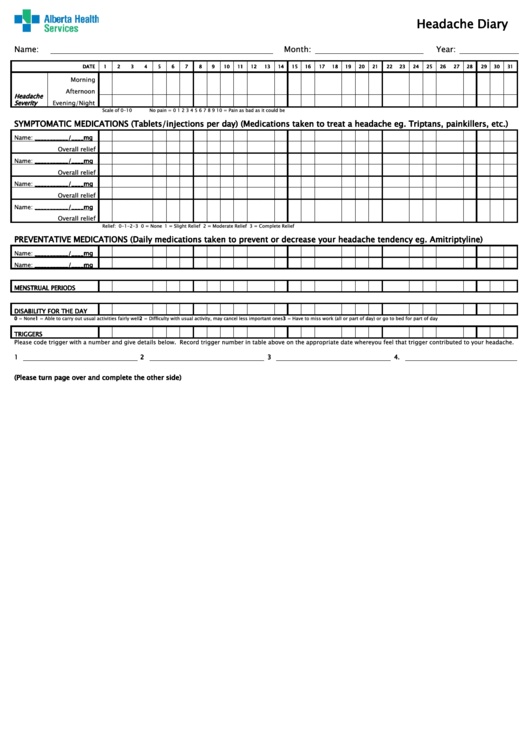 Top Headache Diary Templates free to download in PDF format