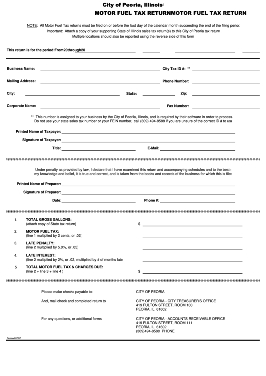Motor Fuel Tax Return City Of Peoria printable pdf download