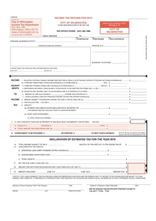 Form Br Tax Return City Of Wilmington Tax Department