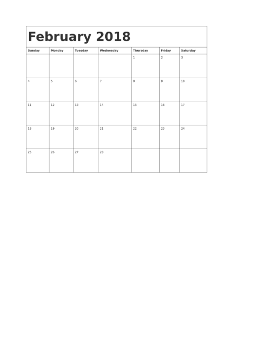 February 2018 Calendar Template printable pdf download
