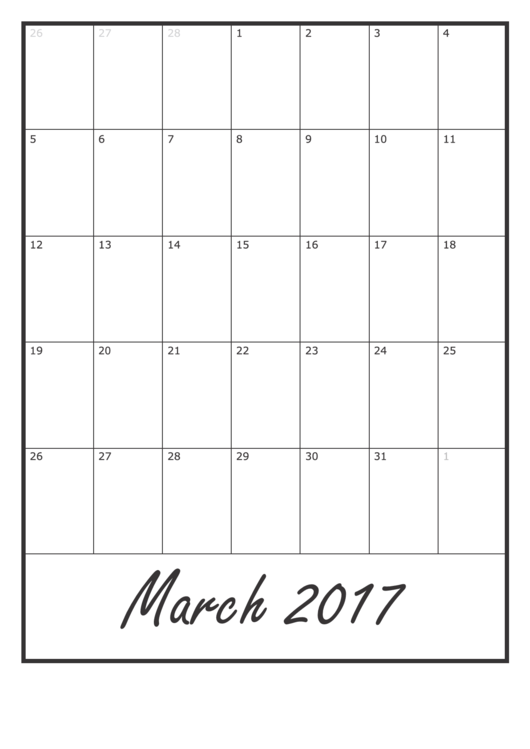 March 2017 Calendar Template printable pdf download
