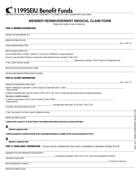 Member Reimbursement Medical Claim Form printable pdf download