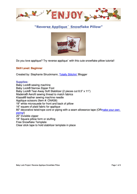 Snowflake Pillow Template printable pdf download