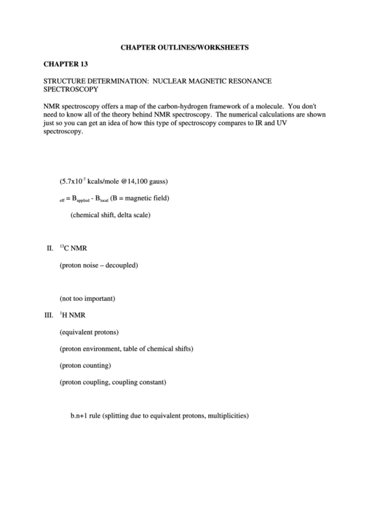 Nuclear Resonance Spectroscopy Worksheet printable pdf download