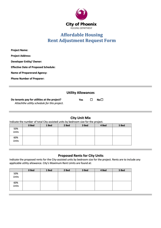 Fillable Affordable Housing Rent Adjustment Request Form City Of
