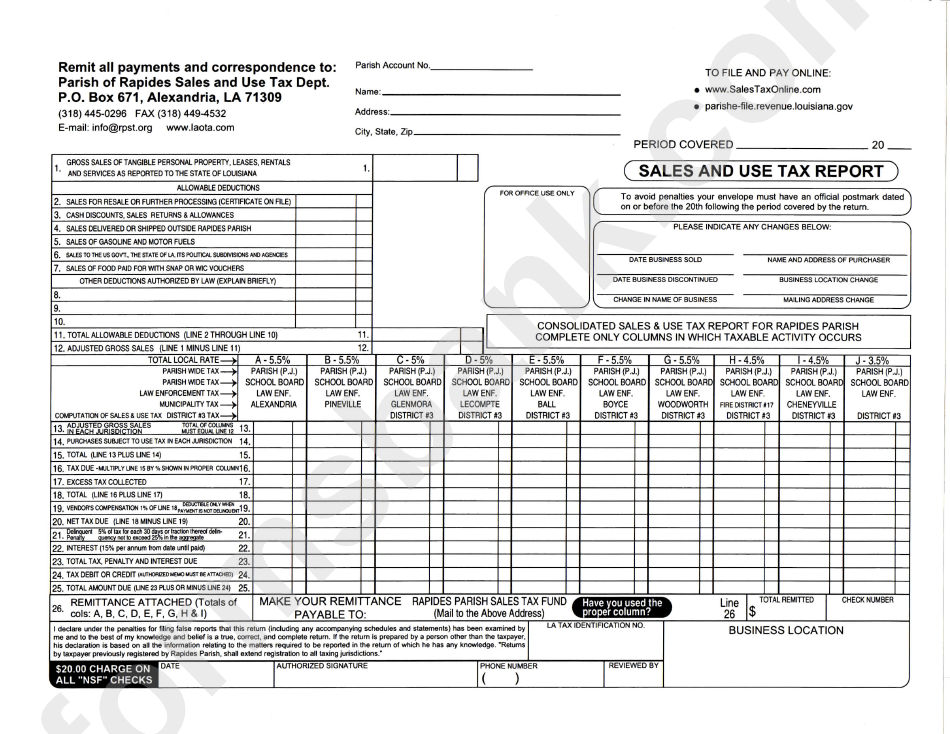 Sales And Use Tax Report Paris Of Rapides printable pdf download